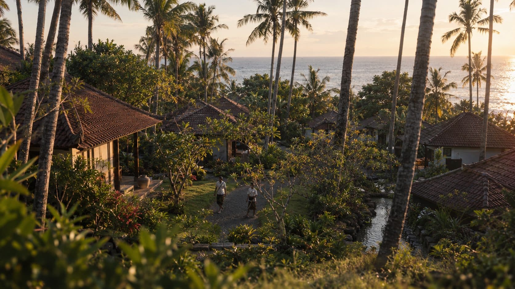 Oceanfront neighbourhoods at sunset