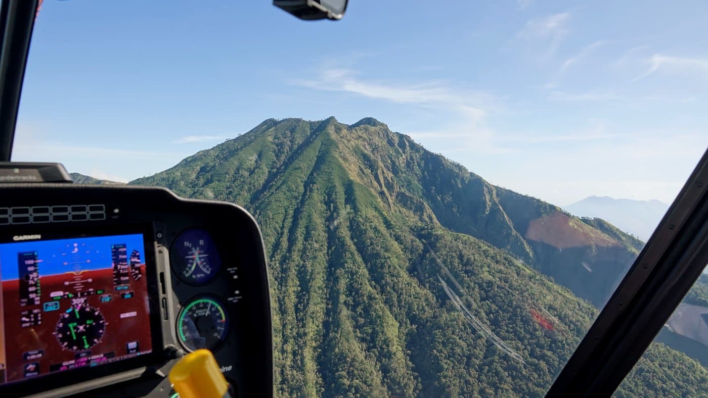 Flying over a volcano